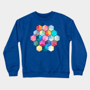 Crystal Bohemian Honeycomb Cubes - colorful hexagon pattern Crewneck Sweatshirt